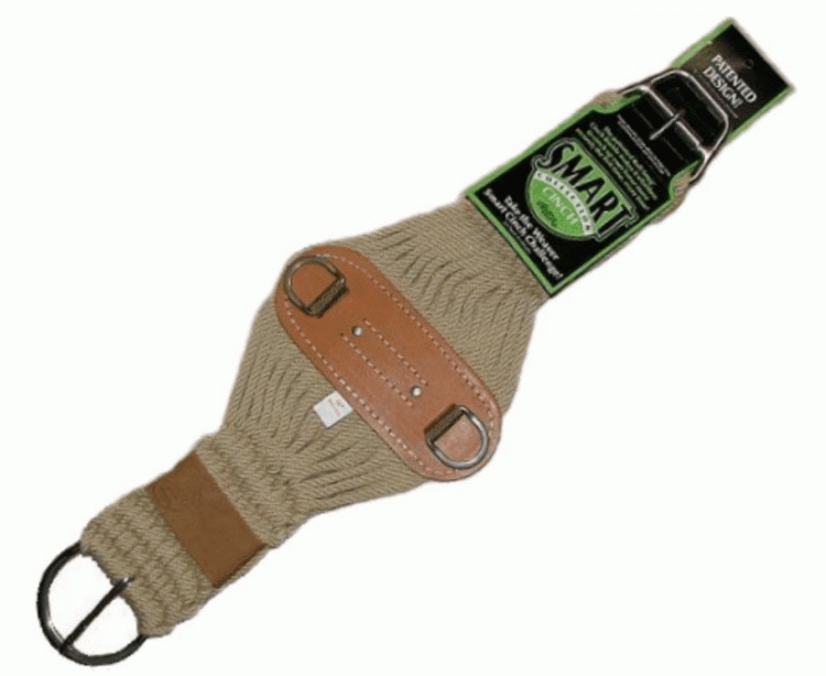 Popręg western moherowy Weaver Smart Cinch roper 27 pasm naturalny — patentowana klamra Roll Snug z dwoma rolkami, skórzany panel harness leather, odpinany holder off billet — HorsePassion.pl