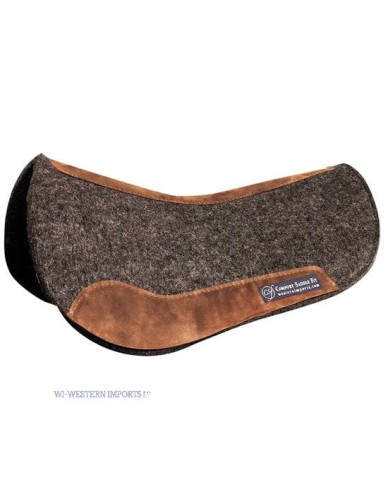 Pad western filcowy round Western Imports — brązowy filc z wełny owczej, kształt round 74×84 cm, skórzana wstawka przy popręgu