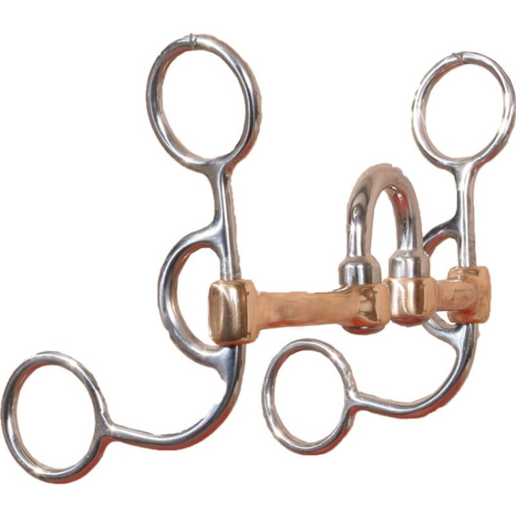 Czanka Baby Correction bit krótka 5" — miedziany ścięgierz z medium portem, krótkie S-czanki stalowe, O-ringi górne i dolne, widok z przodu