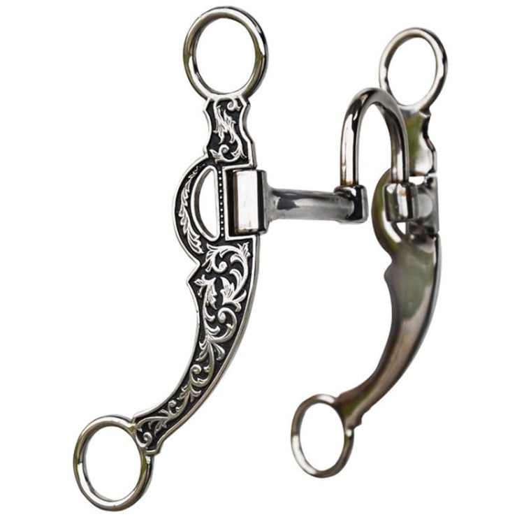 Czanka korekcyjna krótka floral 5" — lewa flat plate z grawerem floral scrollwork czarno-srebrnym, stalowy port, prawa gładka, O-ringi górne i dolne