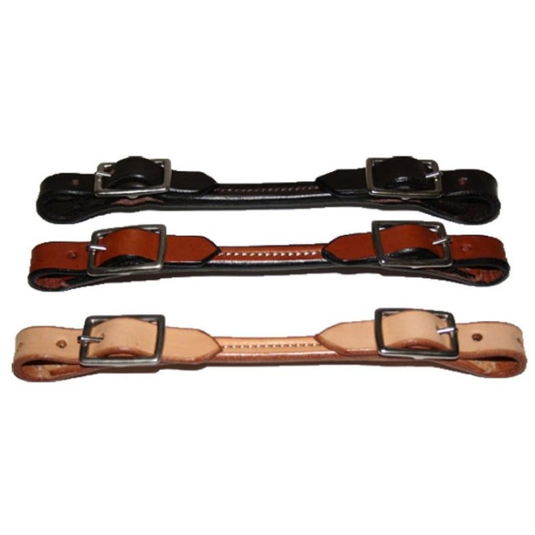 Pasek pod czankę skórzany s20-04 — trzy warianty kolorystyczne (ciemny/czarny, kasztan, jasny/natural), prostokątne sprzączki satynowe, przeszycie wzdłuż środka