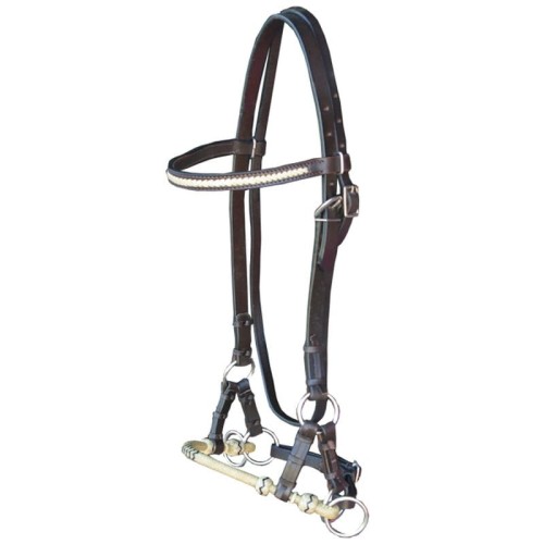 Sidepull rawhide detal nosek surowa skóra plecionka naczółek — HorsePassion.pl