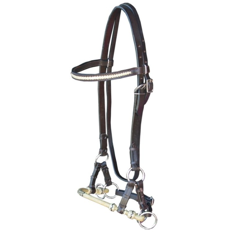 Sidepull rawhide detal nosek surowa skóra plecionka naczółek — HorsePassion.pl