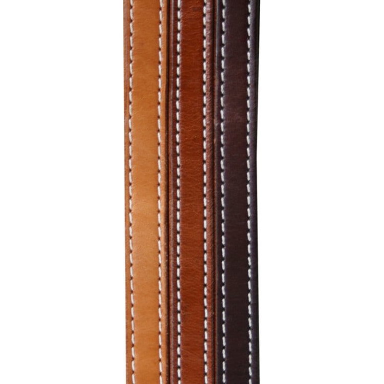 Porównanie kolorów skóry ogłowia basket weave — jasny (natural tan) i ciemny (dark brown) obok siebie
