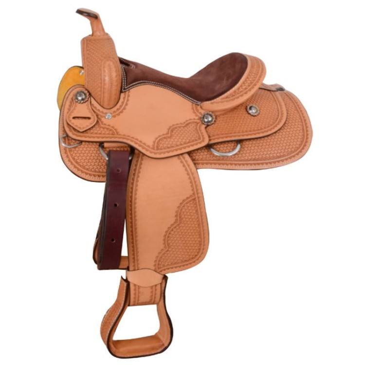 Siodło western dziecięce White Star 13" — widok z boku, kolor jasny, zdobienie basket