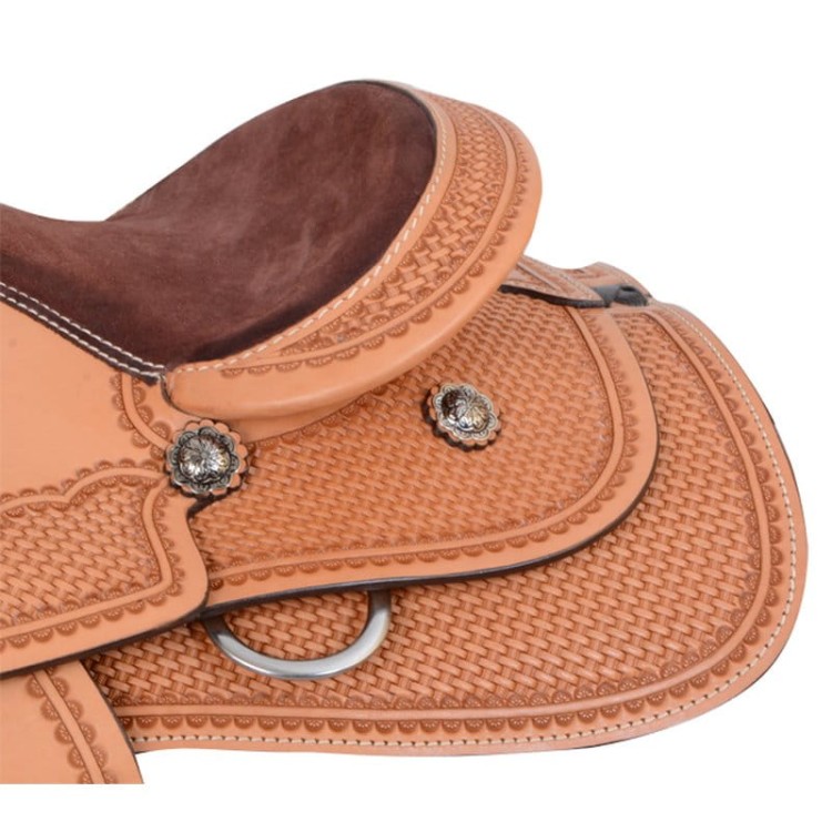 Siodło western dziecięce White Star 13" — widok tylnika i łęku, kolor kasztan