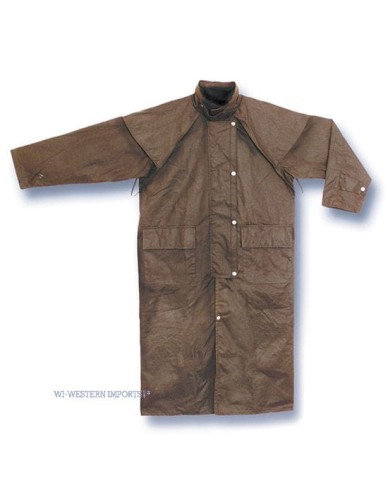 Płaszcz olejak kowbojski Cowboy Classic Oilskin BigJake — ciemnobrązowa bawełna olejowana 12 oz, shoulder cape na ramionach, napy, długi krój do jazdy konnej