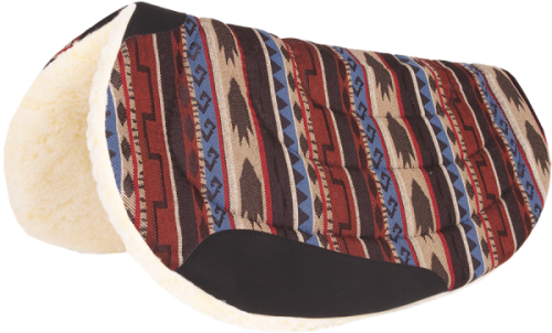 Pad western roboczy round Mustang beżowo-czerwony — wzór South West, fleece od spodu