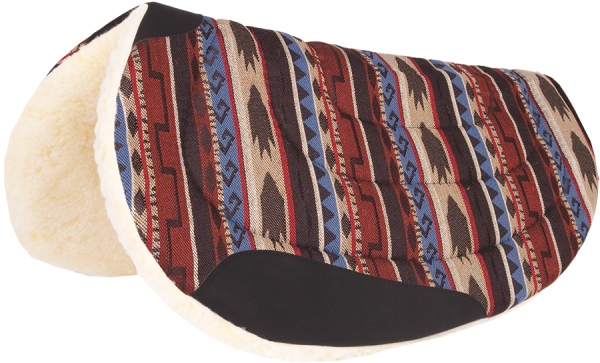 Pad western roboczy round Mustang beżowo-czerwony — wzór South West, fleece od spodu