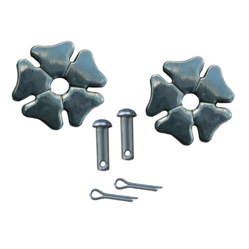 Rowele do ostróg western koniczynka 5-płatkowe ciemna stal najdelikatniejsze komplet z osiami splitpiny — HorsePassion.pl