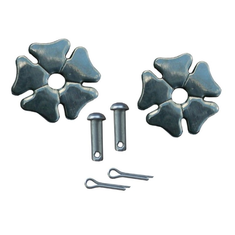 Rowele do ostróg western koniczynka 5-płatkowe ciemna stal najdelikatniejsze komplet z osiami splitpiny — HorsePassion.pl