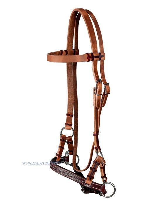Sidepull skórzany zdobiony dots płaski nachrapnik ogłowie bezwędzidłowe western — HorsePassion.pl