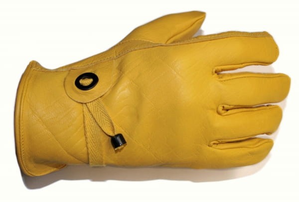 Pojedyncza skórzana rękawiczka robocza Rancher w kolorze żółtym, widok na grzbiet — HorsePassion.pl