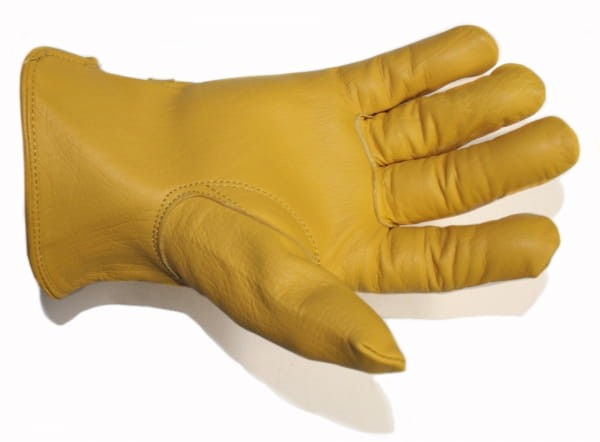 Wnętrze dłoni żółtej rękawiczki skórzanej typu Rancher bez podszewki — HorsePassion.pl