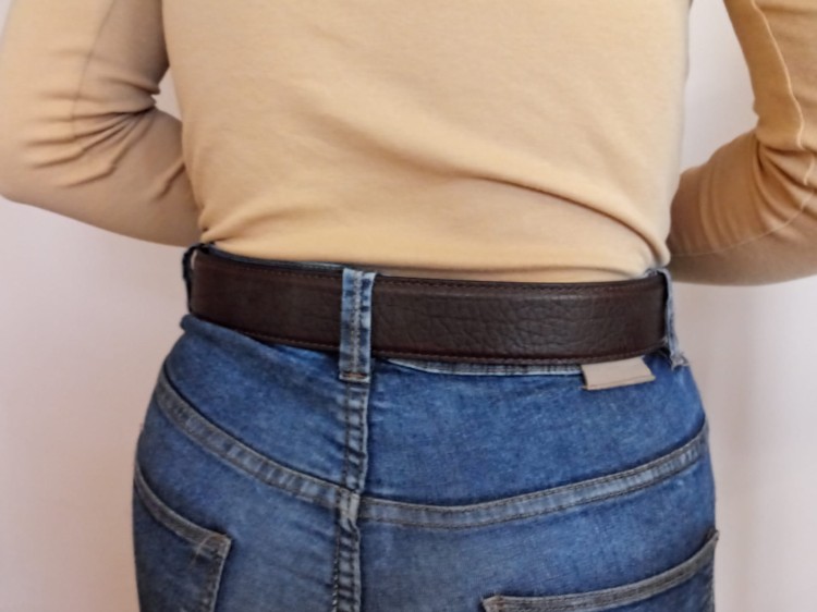 Pasek western Flower — widok tyłu, gładka skóra bydlęca dark chocolate, szerokość 4 cm