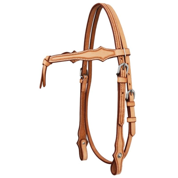 Ogłowie western z naczółkiem Futurity Westernwelt — skóra harness natural, podwójnie przeszyty naczółek, srebrne klamry i conchos, latigo — HorsePassion.pl