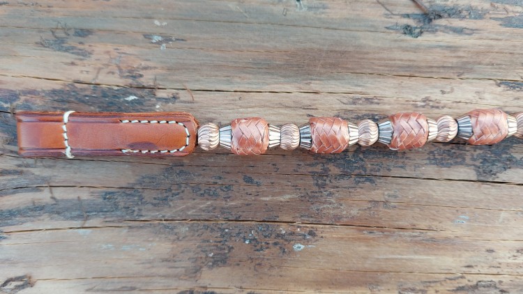 Skórzane zakończenie wymiennego naczółka western SHOW — brązowa skóra białe przeszycia, pętelka do montażu na ogłowie — HorsePassion.pl