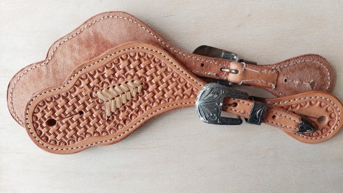 Paski do ostróg western basket weave premium shell border jasna skóra srebrna klamra floral para — HorsePassion.pl