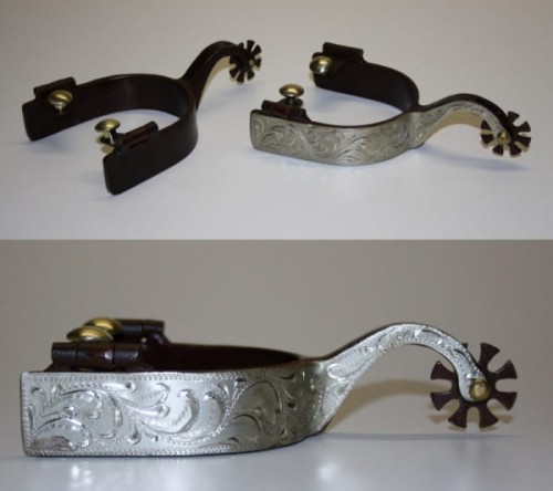 Ostrogi western czarno-srebrne show czarna stal srebrna nakładka floral złote przyciski para — HorsePassion.pl
