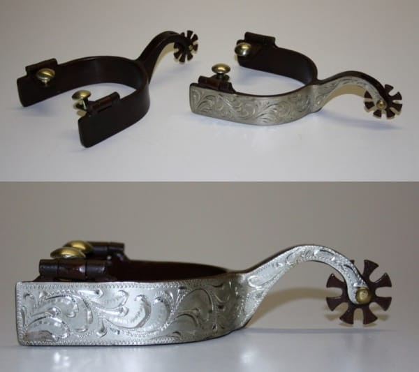Ostrogi western czarno-srebrne show czarna stal srebrna nakładka floral złote przyciski para — HorsePassion.pl