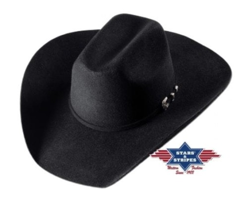 Kapelusz westernowy Stars & Stripes czarny filc wełniany show 100% wełna — HorsePassion.pl
