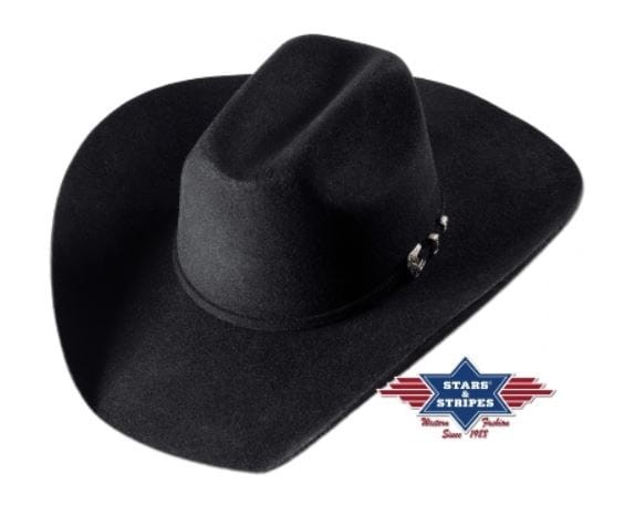 Kapelusz westernowy Stars & Stripes czarny filc wełniany show 100% wełna — HorsePassion.pl
