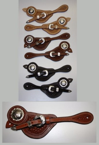 Paski do ostróg western z concho basket weave 3 kolory jasny kasztan ciemny srebrna sprzączka — HorsePassion.pl