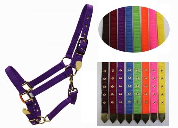 Kantar stajenny Deluxe Equi fioletowy — podwójna regulacja, mosiądzowane okucia, szybki karabińczyk — HorsePassion.pl