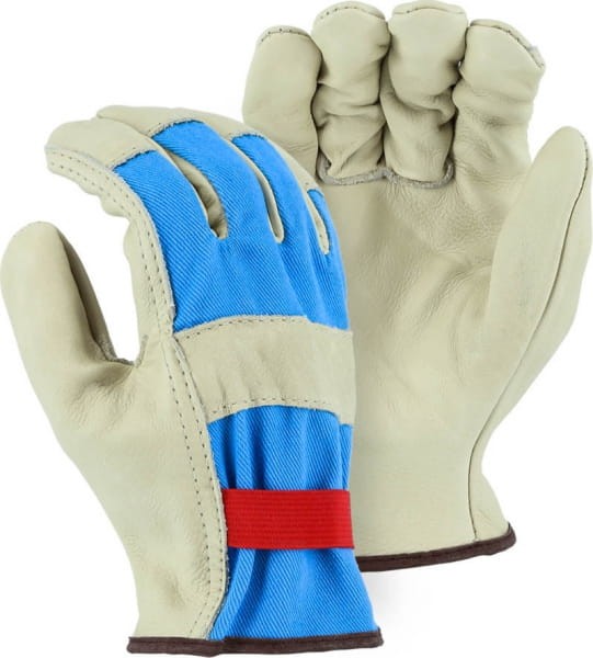 Rękawiczki robocze ze skóry bydlęcej do stajni kremowo-niebieskie - HorsePassion.pl
