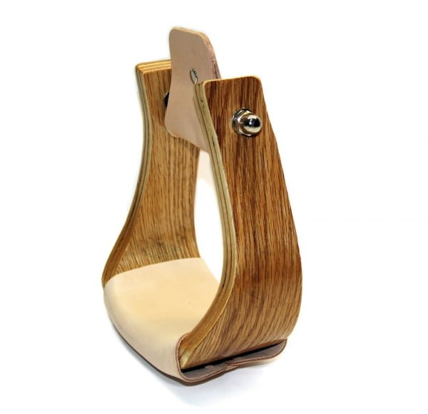Strzemiona westernowe drewniane szerokie — drewno laminowane, skóra natural na stopie, widok z przodu