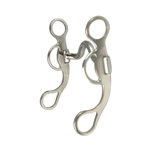 Czanka short shank western — asymetryczne czanki (lewa ażurowa, prawa pełna), port 2,5 cm, stal satynowa, teardrop rings