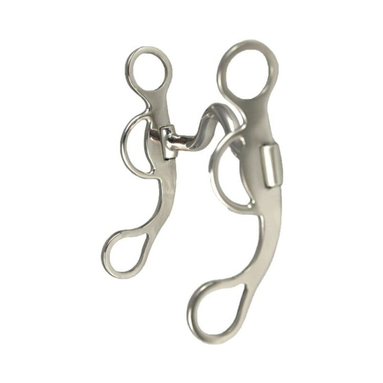 Czanka short shank western — asymetryczne czanki (lewa ażurowa, prawa pełna), port 2,5 cm, stal satynowa, teardrop rings