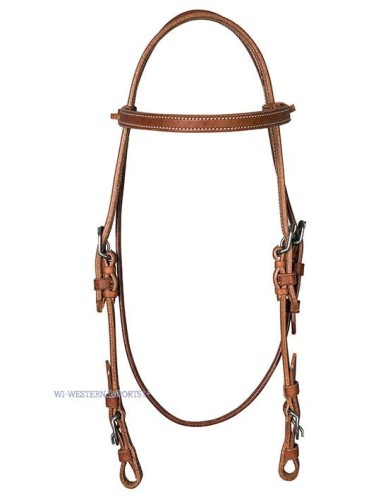 Ogłowie western roper owalny naczółek — amerykańska skóra harness miodowa natural, białe przeszycia, czarne zatrzaski przy wędzidle — Western Imports — HorsePassion.pl