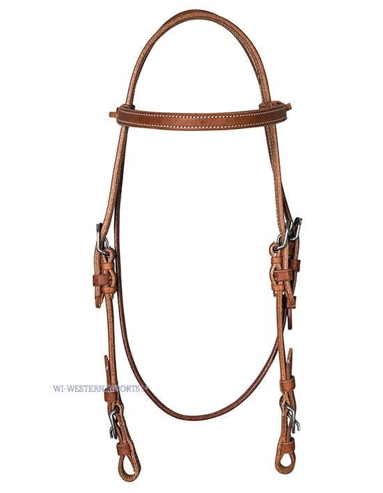 Ogłowie western roper owalny naczółek — amerykańska skóra harness miodowa natural, białe przeszycia, czarne zatrzaski przy wędzidle — Western Imports — HorsePassion.pl