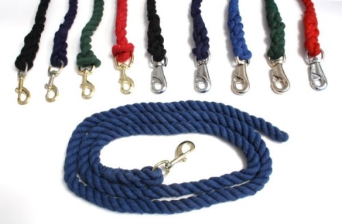 Uwiąz bawełniany pleciony Equi z bull snap — navy, czarny, zielony, czerwony, niebieski royal — długość 240 cm — HorsePassion.pl