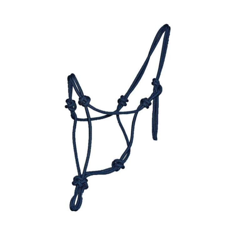 Kantar sznurkowy do pracy z ziemi — navy, supełki na czułych punktach, regulacja na potylicy — HorsePassion.pl