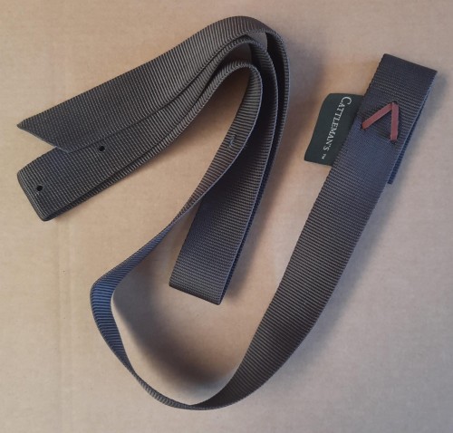 Pasek do popręgu nylonowy Cattleman's off billet ciemnoszary 4,5 cm — czerwona skórzana pętla keeper, końcówka z wycięciami — HorsePassion.pl