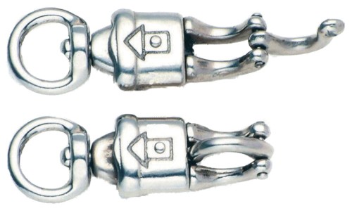 Bezpieczny karabińczyk jeździecki stal chromowana — obrotowe oczko 1", dwa typy haka: snap hook i bull snap — HorsePassion.pl