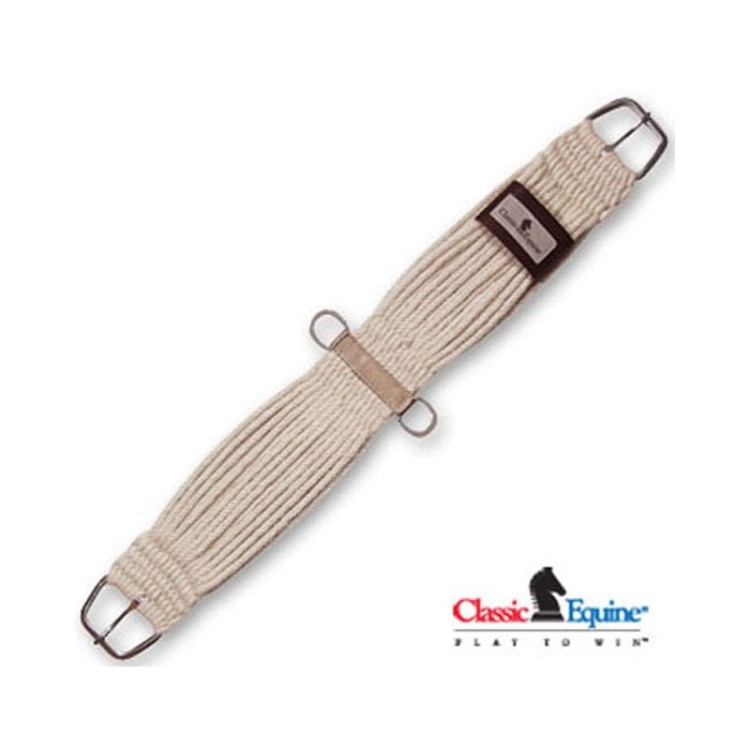 Popręg western moherowy blended Classic Equine straight naturalny ecru — sznurowany blend moheru i wiskozy, dwa D-ringi centralne, klamry stalowe — HorsePassion.pl