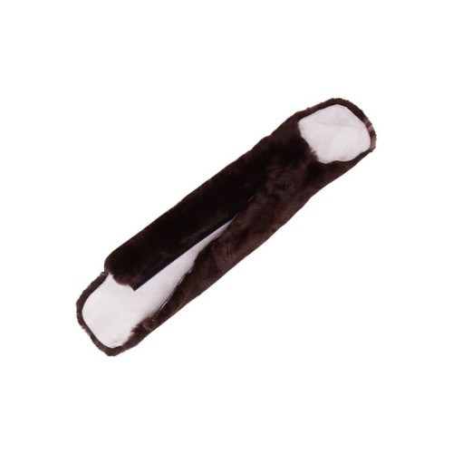 Nakładka tunel na popręg western Westernwelt owcza skóra ciemnobrązowa — widok złożonego tunelu z wgłębieniami na klamry i białą wewnętrzną stroną — HorsePassion.pl