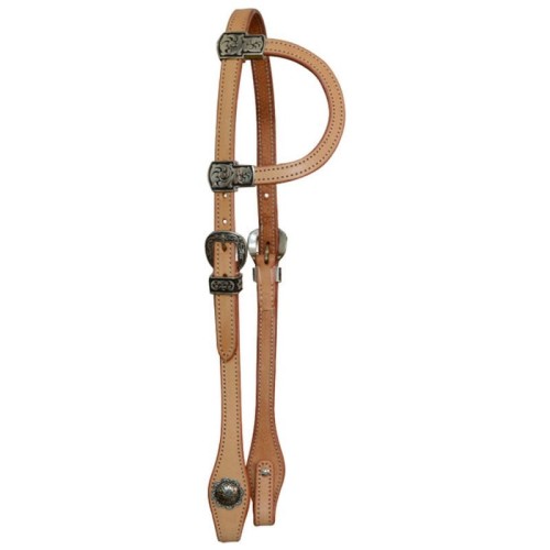 Ogłowie western jedno ucho scrollwork — wariant jasny (natural tan), prostokątne keepery grawerowane