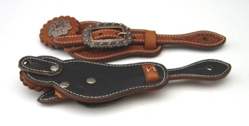 Paski do ostróg Equi wierzch kasztan concho spód czarna skóra białe szycie — HorsePassion.pl