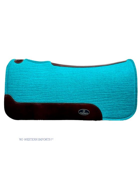 Pad western filcowy Western Imports kolor pacific — turkusowy filc wełniany, skórzane wzmocnienia, kształt anatomiczny