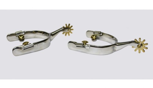 Ostrogi western treningowe Equi NP para, stal szlachetna, rowel mosiężny 10-ramienny, minimalistyczne