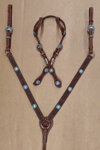 Komplet show western GVR turkus napierśnik ogłowie concho — HorsePassion.pl