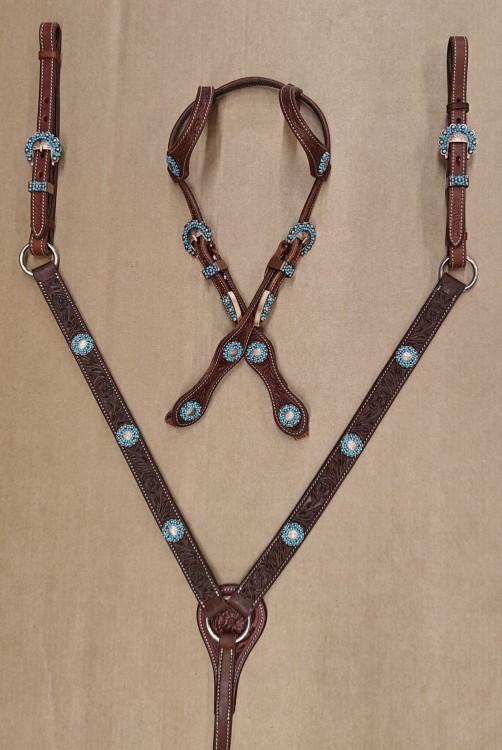 Komplet show western GVR turkus napierśnik ogłowie concho — HorsePassion.pl
