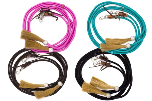 Wodze nylonowe okrągłe LPTrick różowe z końskim włosiem karabińczyk western — HorsePassion.pl