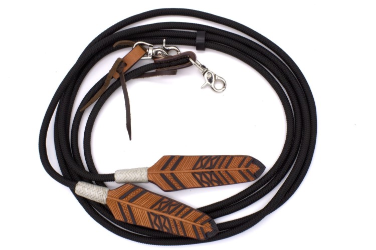 Wodze nylonowe okrągłe JT International czarne skórzana końcówka karabińczyk — HorsePassion.pl