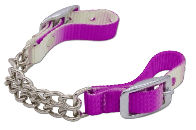 Łańcuszek curb chain LPTrick nylonowy lila — podwójny łańcuch stalowy, srebrna klamra, regulacja obu stron