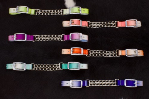 Paleta kolorów łańcuszków curb chain LPTrick nylonowych — limonka, brzoskwinia, lila, pomarańcz, mięta, granat